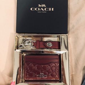 NWT COACH card holder and leather key ring